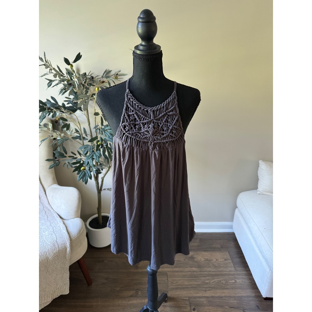 American Eagle Soft & Sexy Macrame Crochet Halter Tank Top Charcoal Grey XL